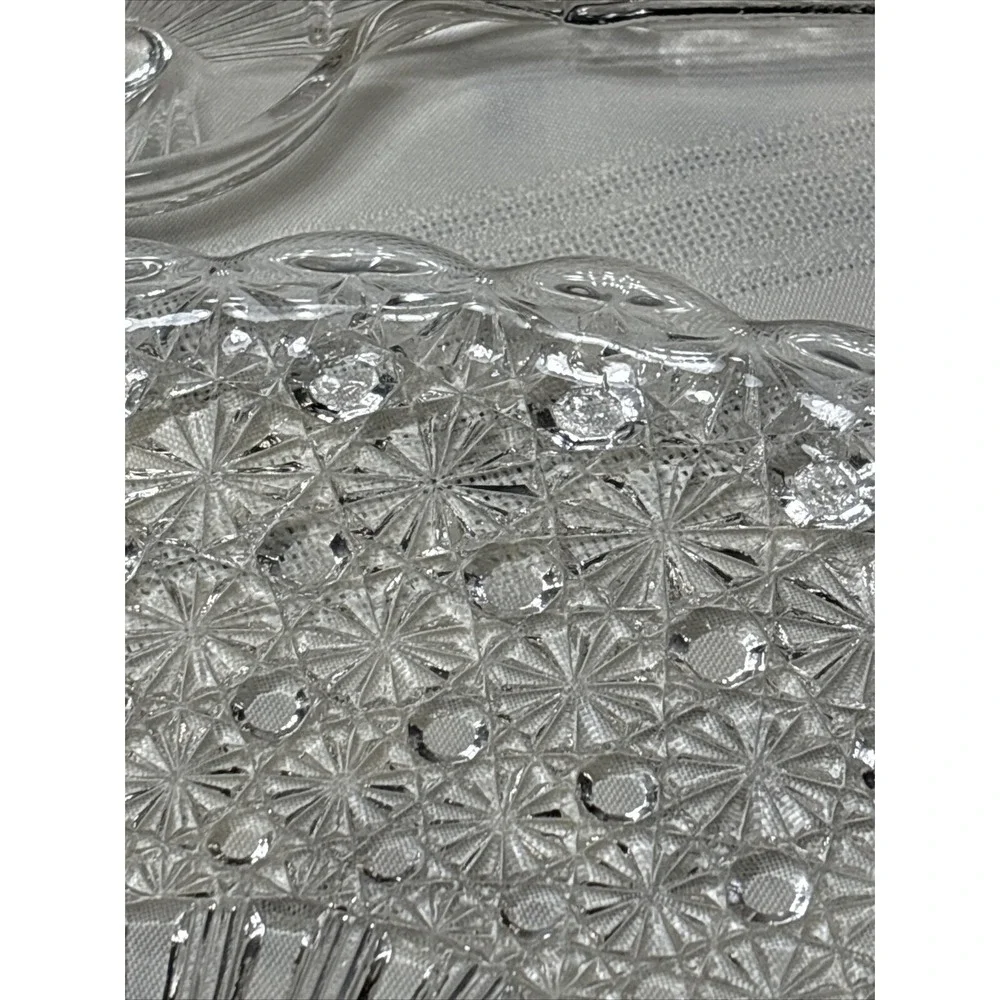 4 Vtg Fan Vanity Tray Dishes Daisy Button Pattern Anchor Hocking Party Christmas